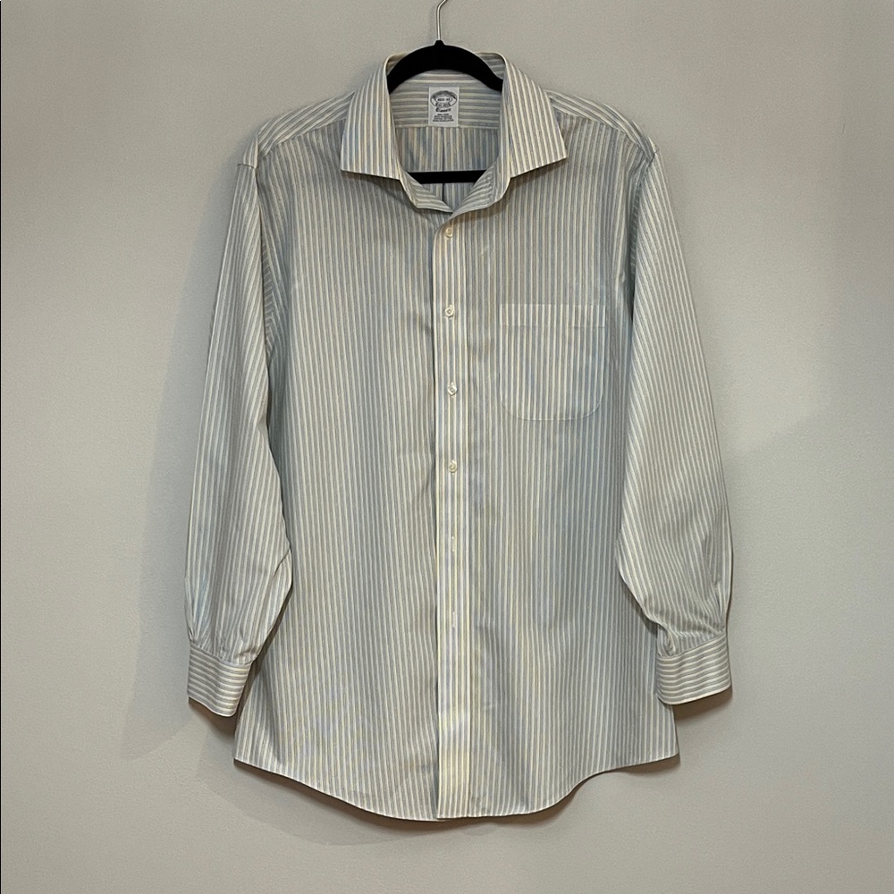 Brooks Brothers Light Blue and Yellow Striped Collard Button Front Dress Shirt